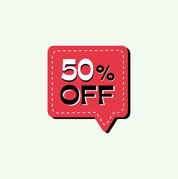 Interfaz de usuario de vector de globo 50 apagado. Etiqueta de oferta de promoción. Diseño minimalista. Rojo. Negro. Blanco