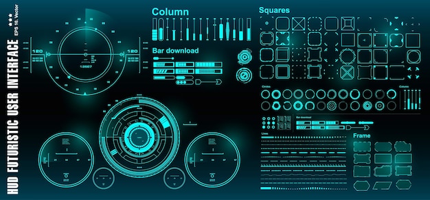 Interfaz de usuario verde futurista de HUD, panel de destino, pantalla de tecnología de realidad virtual