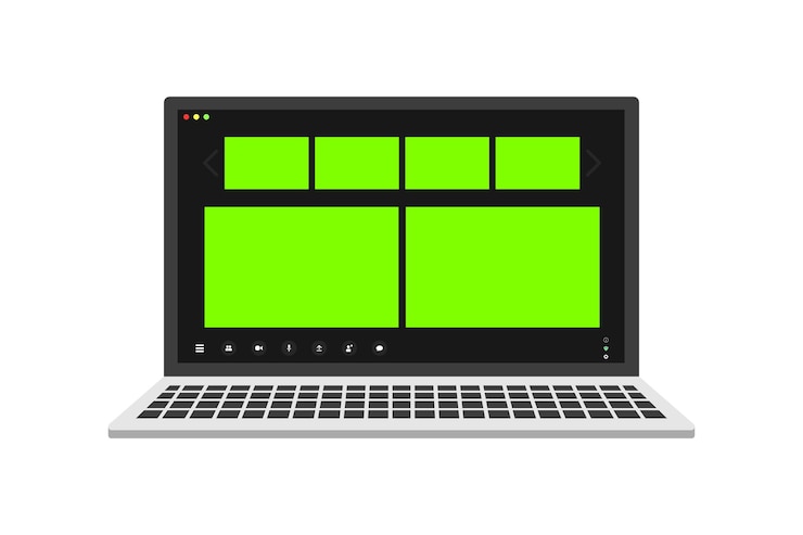 Vector interfaz de usuario de videoconferencia en una computadora portátil superposición de ventana de videollamada ventanas chromakey