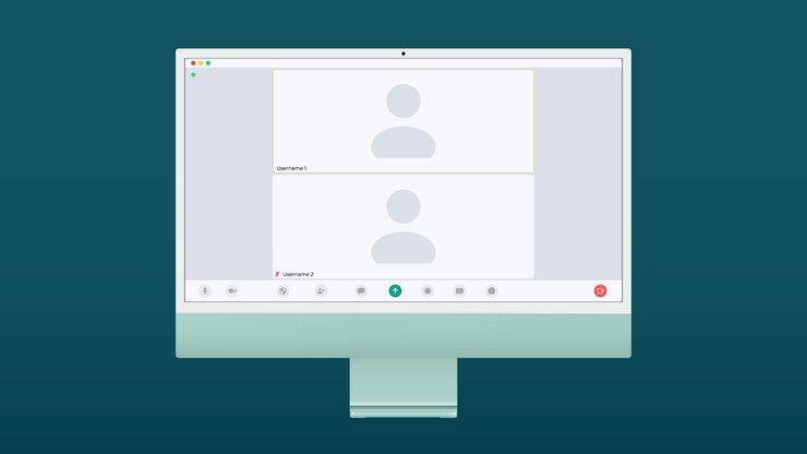 Vector interfaz de usuario de videoconferencia dos usuarios superposición de ventana de llamadas de videoconferencia en el chat de video de escritorio elementos de la interfaz de usuario webinar reunión en línea ilustración vectorial