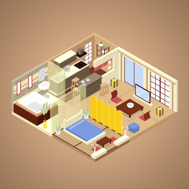 Vector interior del apartamento de estilo japonés