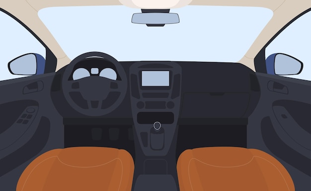 Vector interior del automóvil desde el medio interior moderno y cómodo del automóvil con tablero y asientos del conductor ilustración vectorial