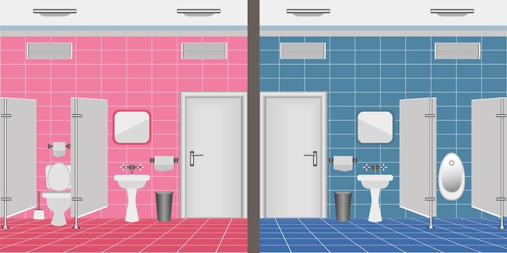 Vector interior de un baño público femenino y masculino