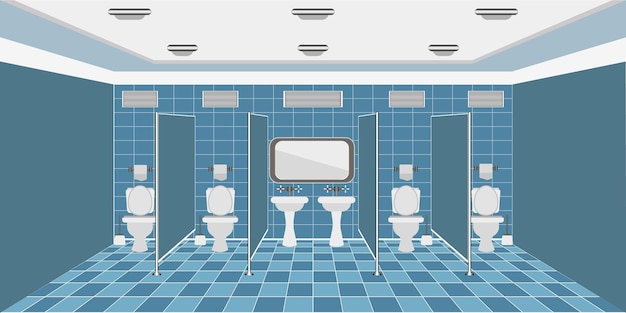 Vector interior de baño público con lavabos.