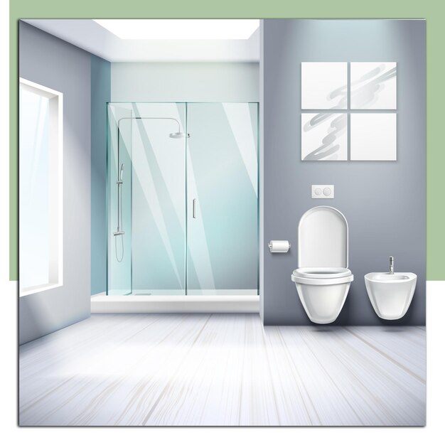 Vector interior de baño sencillo ilustración vectorial de composición realista