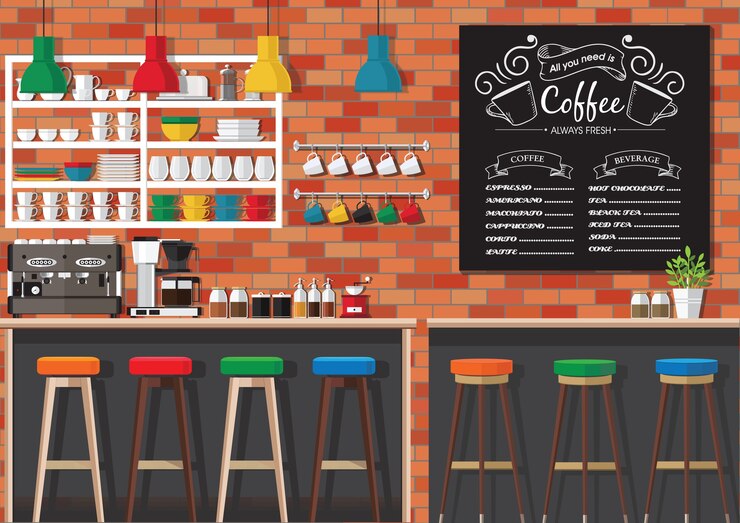 Vector interior de la cafetería