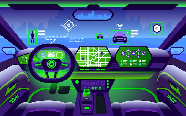 Interior de coche inteligente autónomo