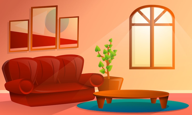 Vector interior de dibujos animados de sala de estar, ilustración vectorial