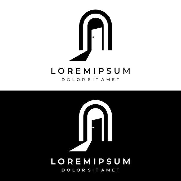 Interior de diseño de vector de logotipo abstracto de puerta abierta simple con formas geométricas o monograma Para la construcción de edificios propiedad de negocios y empresa