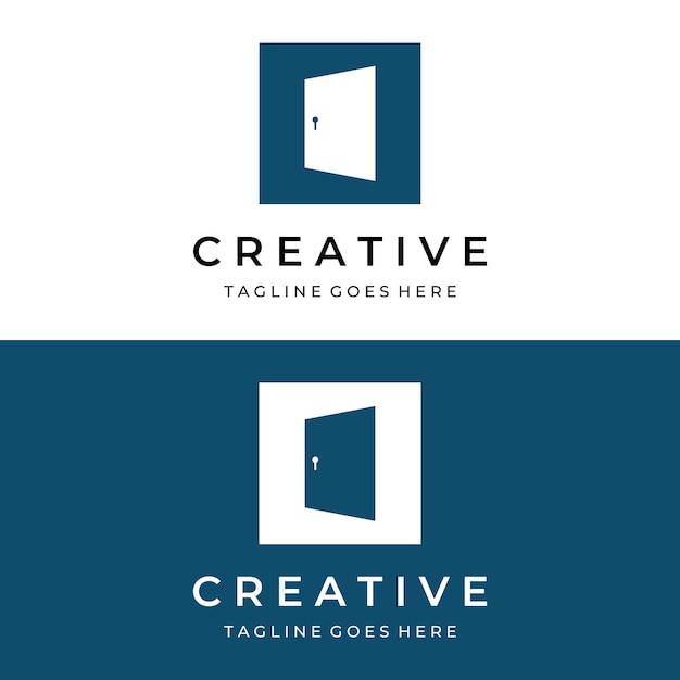 Interior de diseño de vector de logotipo abstracto de puerta abierta simple con formas geométricas o monograma Para la construcción de edificios propiedad de negocios y empresa