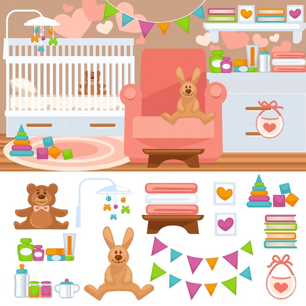 Interior de dormitorio infantil y infantil.