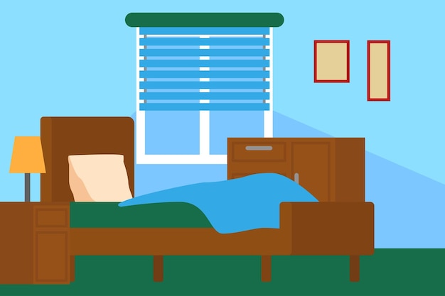 Interior del dormitorio pancarta vectorial Diseño de una habitación acogedora con una cama
