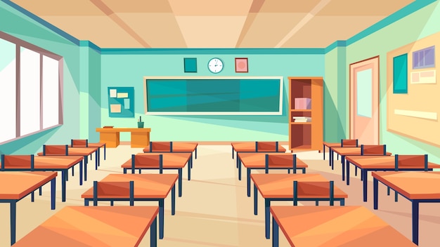 Interior de la escuela clásica. Sala de escuela vacía.