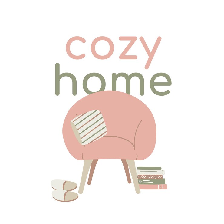 Interior en estilo hygge un sillón con almohada una pila de libros y zapatillas. Casa acogedora de texto.