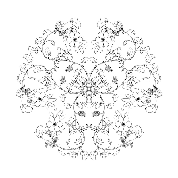 Interior floral de la página del libro para colorear. Página para colorear para adultos. Página para colorear en blanco y negro.