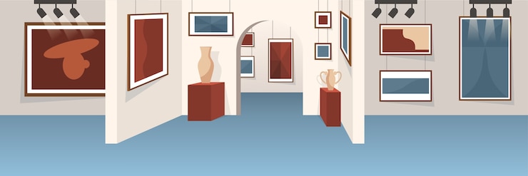 Vector interior de la galería de arte vacía. exposición con pintura famosa. exposición interior. ilustración