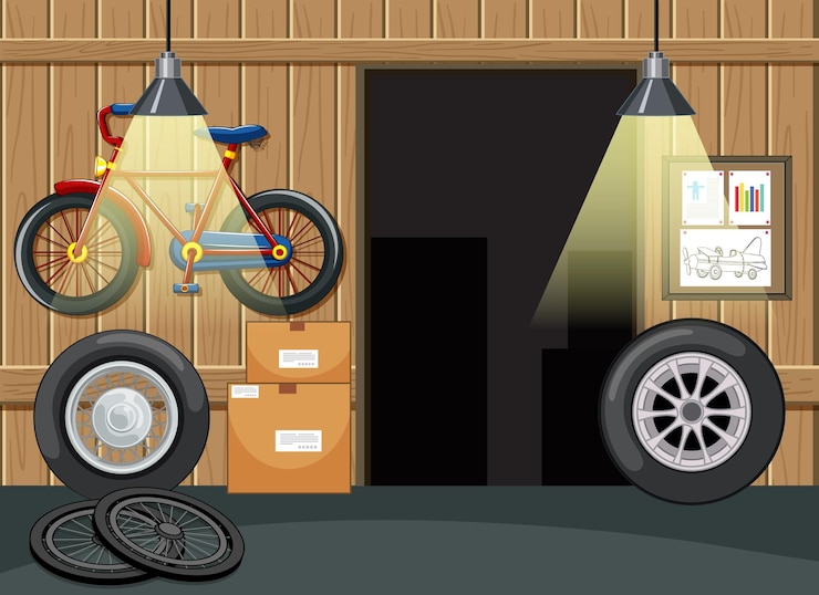 Vector interior de garaje con trastero y equipamientos