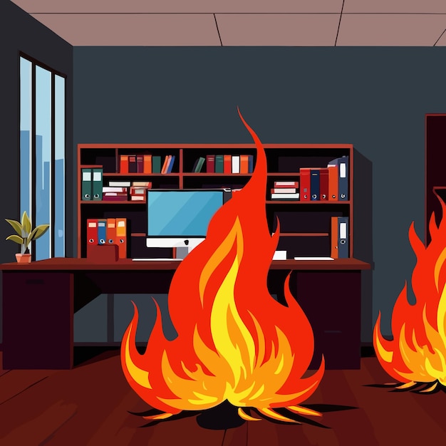 Interior de una habitación de oficina de negocios en la ilustración de clipart vectorial de fuego