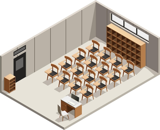 Interior isométrico de las aulas modernas