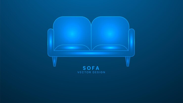 Vector interior minimalista moderno con sillón ilustración de sofá interior con efecto de luz y neón