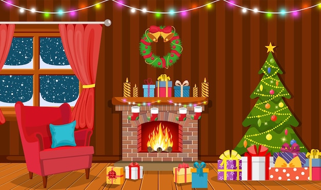 Interior navideño de la sala de estar.
