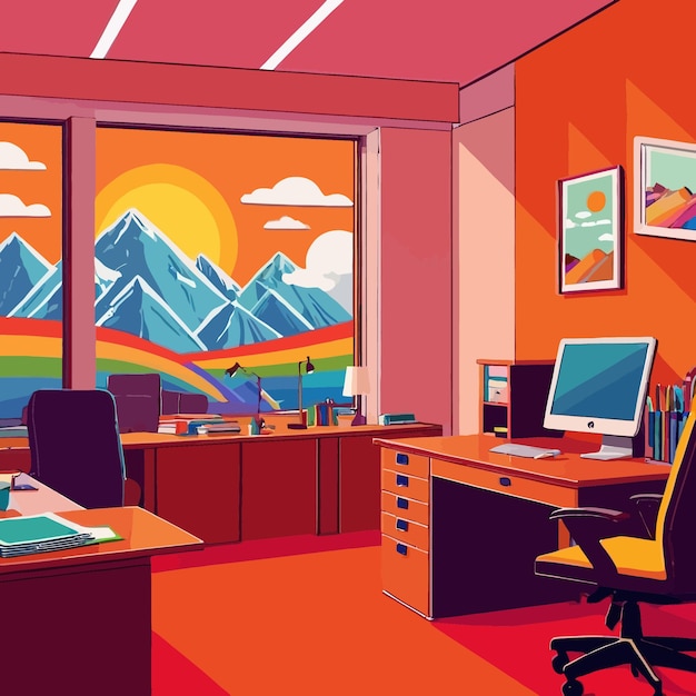 El interior de la oficina del arco iris muestra la diversidad corporativa y la inclusión en los negocios