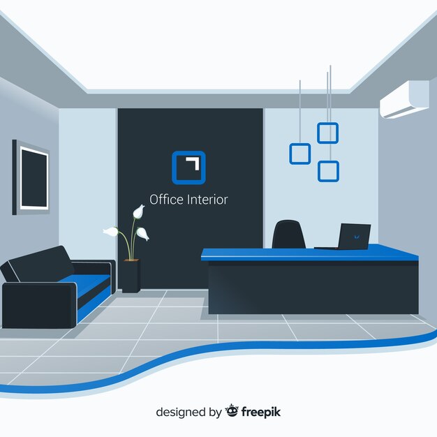 Vector interior de oficina elegante con diseño plano