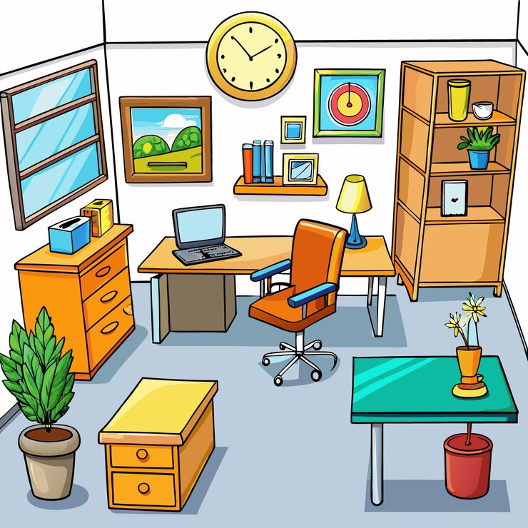 Vector interior de oficina moderno y minimalista