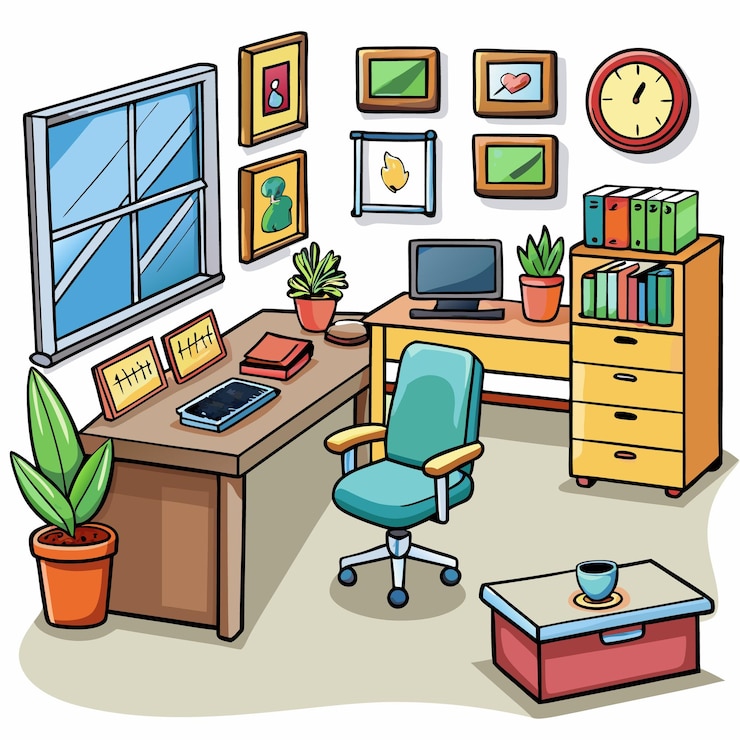 Vector interior de oficina moderno y minimalista
