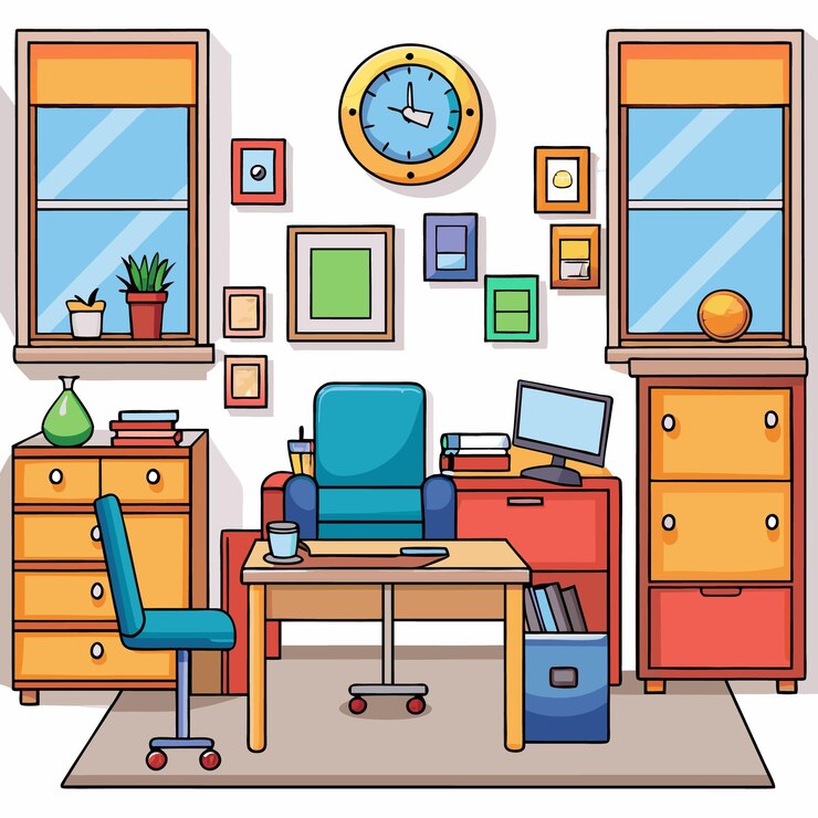 Vector interior de oficina moderno y minimalista