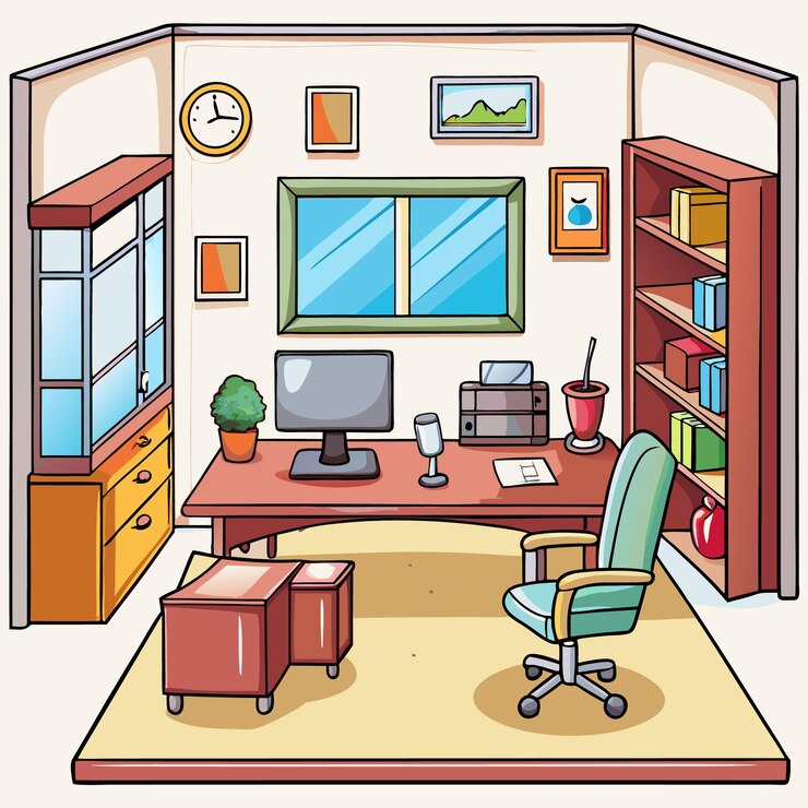 Vector interior de oficina moderno y minimalista