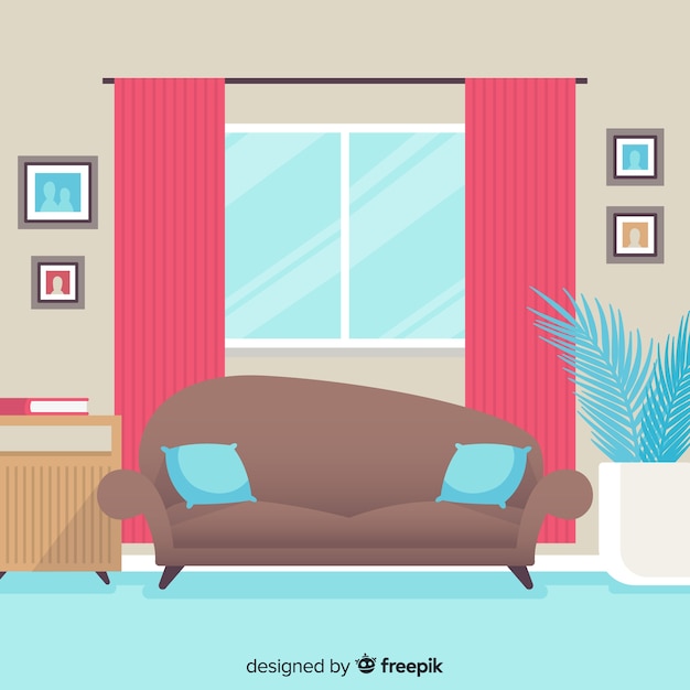 Vector interior de sala de estar elegante con diseño plano