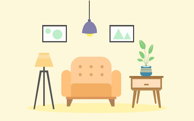Interior De La Sala De Estar. Ilustración de vector de estilo plano. Diseño de interiores modernos de salón.