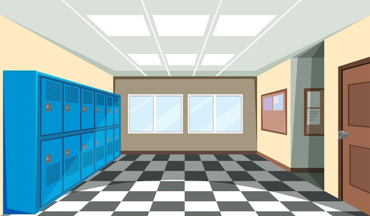 Vector interior de un vestuario escolar.