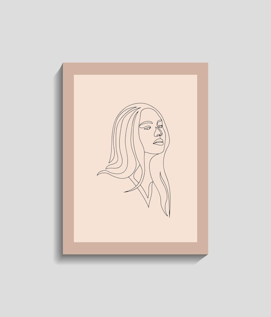 Interiores minimalistas arte de una línea mujeres hermosas con fondo marrón editable para redes sociales