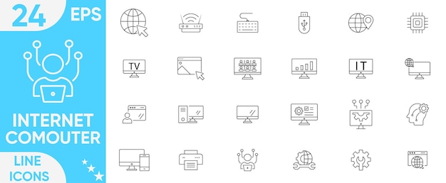 Internet Computer icon setcomputer network website Servers database WiFi device server web design hardware software and moreVector and illustrator set