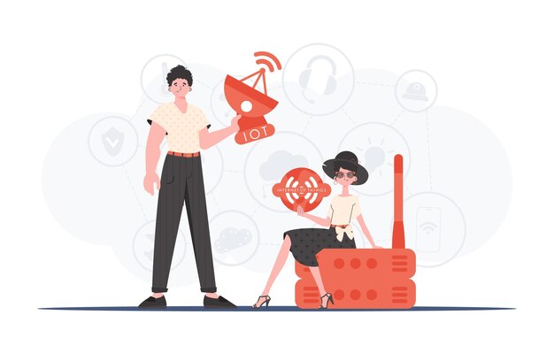 Internet de las cosas y el concepto de automatización Equipo de Internet de las cosas Bueno para presentaciones y sitios web Ilustración vectorial en un estilo moderno y plano