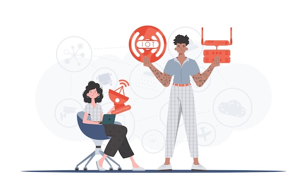 Internet de las cosas y concepto de automatización Equipo de Internet de las cosas Bueno para presentaciones y sitios web Ilustración vectorial
