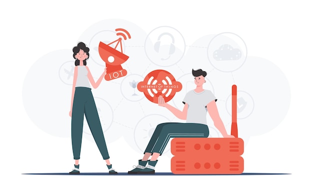 Internet de las cosas y el concepto de automatización Equipo de Internet de las cosas Bueno para sitios web y presentaciones Ilustración vectorial en un estilo moderno y plano
