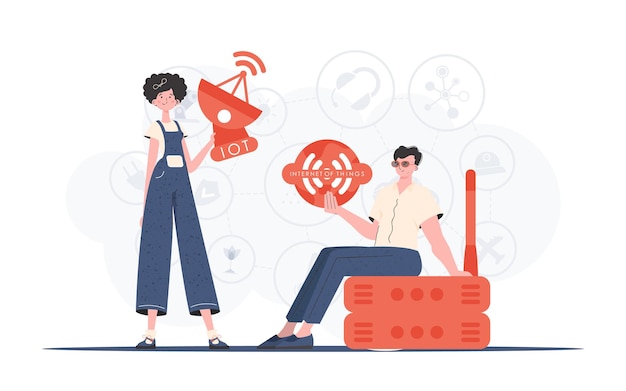 Internet de las cosas y concepto de automatización Equipo de Internet de las cosas Bueno para sitios web y presentaciones Ilustración vectorial en estilo plano