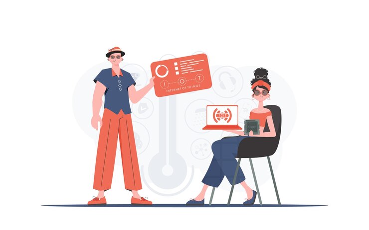 Vector internet de las cosas equipo iot y concepto de automatización bueno para presentaciones y sitios web ilustración vectorial