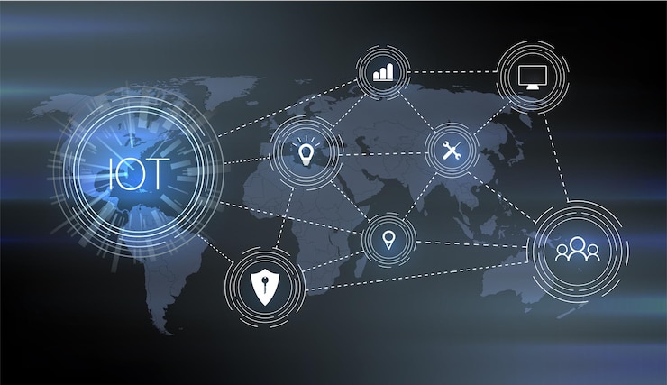 Vector internet de las cosas iot y concepto de red para dispositivos conectados
