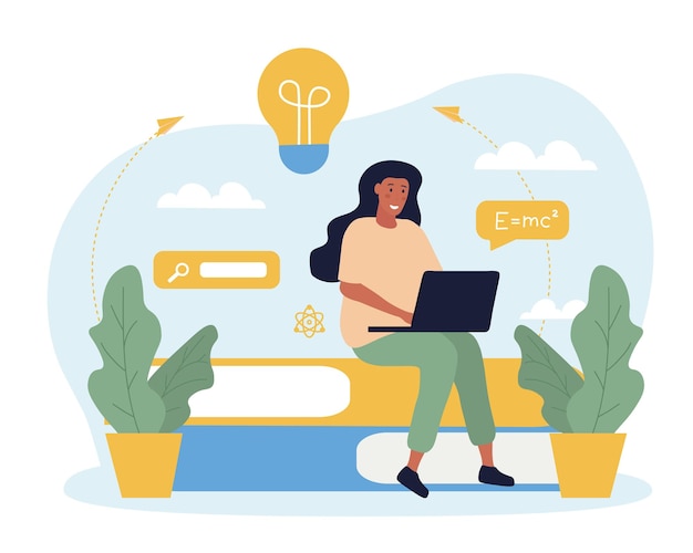 Internet estudiando concepto chica sentada en libros con computadora portátil en sus manos tecnologías modernas