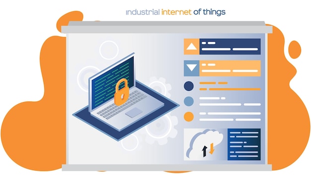 Vector internet industrial de las cosas abrió una computadora portátil y cerró un candado tecnologías digitales modernas concepto de protección de datos personales software confiable computación conexión empresarial 4ir revolución ai iot