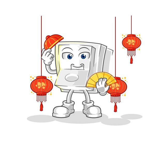 Interruptor de luz chino con vector de caracteres de ilustración de linternas