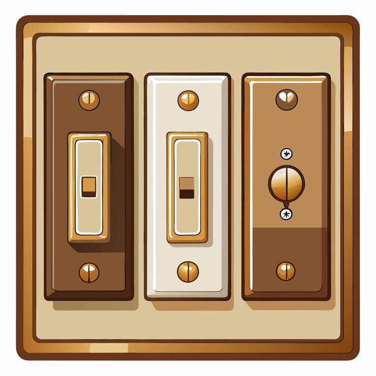 Vector interruptores de luz de diseño vintage y bronce moderno aislados sobre un fondo blanco