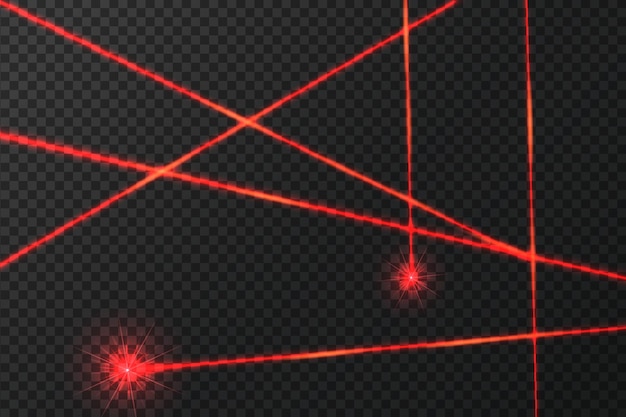 Vector intersección de rayos de seguridad láser brillantes sobre un fondo oscuro