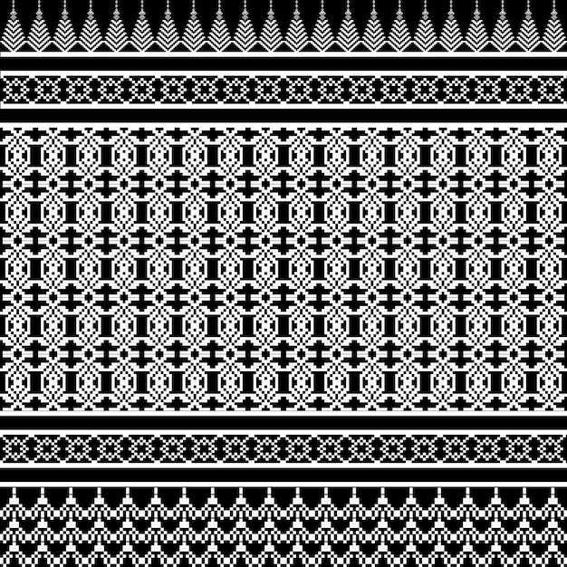 Intricate Black and White Ethnic Textile Border