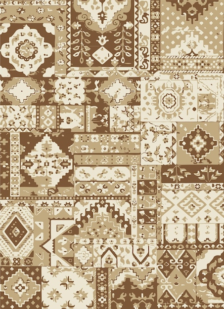 Una intrincada alfombra de patchwork con motivos bohemios y étnicos