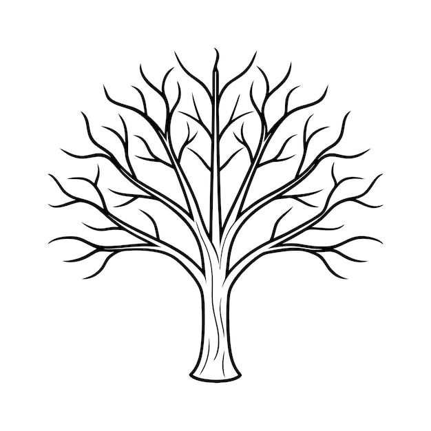 Intrincada línea de árbol desnudo arte vectorial minimalista ilustración de árbol sin hojas